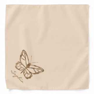 Faux Golden Yellow Foil Look-like Butterfly &amp; Name Bandana