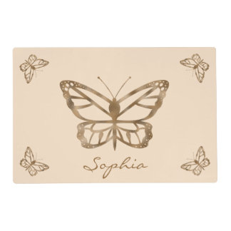 Faux Golden Yellow Foil Look-like Butterfly &amp; Name Placemat
