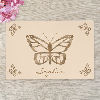 Faux Golden Yellow Foil Look-like Butterfly &amp; Name Placemat