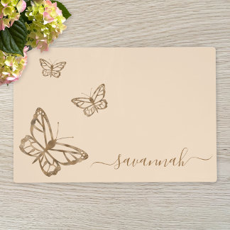 Faux Golden Yellow Foil Look-like Butterfly &amp; Name Placemat
