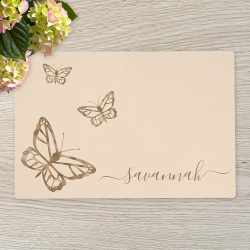 Faux Golden Yellow Foil Look_like Butterfly  Name Placemat