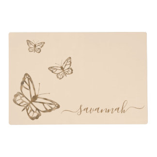 Faux Golden Yellow Foil Look-like Butterfly & Name Placemat