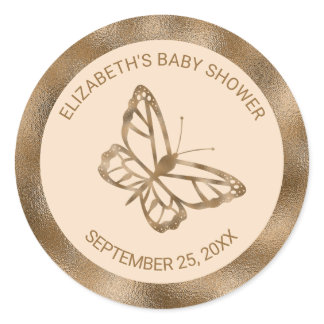 Faux Golden Yellow Foil Look-like Butterfly &amp; Text Classic Round Sticker