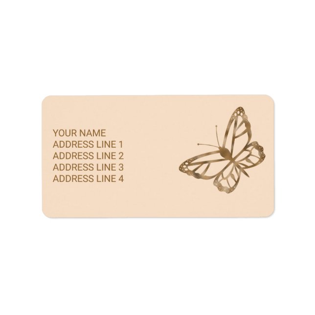 Faux Golden Yellow Foil Look-like Butterfly & Text Label (Front)
