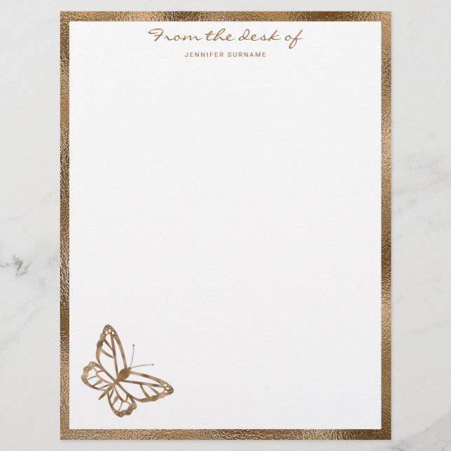Faux Golden Yellow Foil Look-like Butterfly &Text Letterhead (Front)