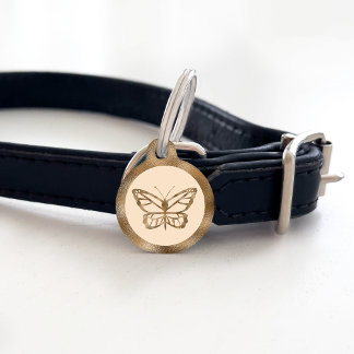 Faux Golden Yellow Foil Look-like Butterfly & Text Pet ID Tag