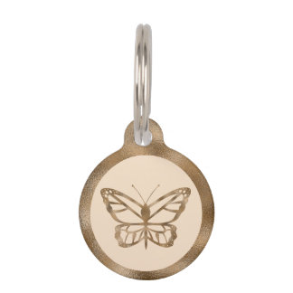 Faux Golden Yellow Foil Look-like Butterfly &amp; Text Pet ID Tag