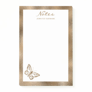 Faux Golden Yellow Foil Look-like Butterfly & Text Post-it Notes