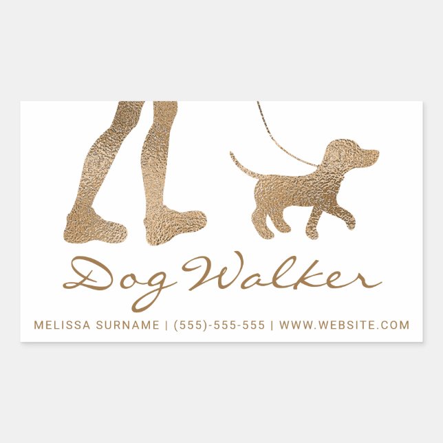 Faux Golden Yellow Foil Look-like Dog Walker Rectangular Sticker (Front)