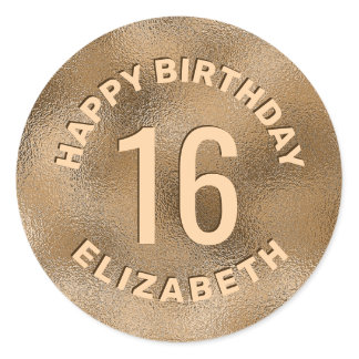 Faux Golden Yellow Foil Texture Happy Birthday Classic Round Sticker