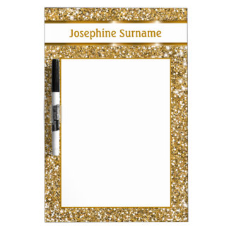 Faux Golden Yellow Glitter Texture &amp; Custom Text Dry Erase Board