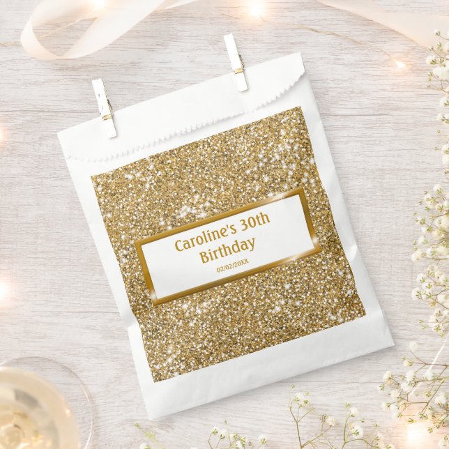 Faux Golden Yellow Glitter Texture & Custom Text Favor Bag (Clipped)