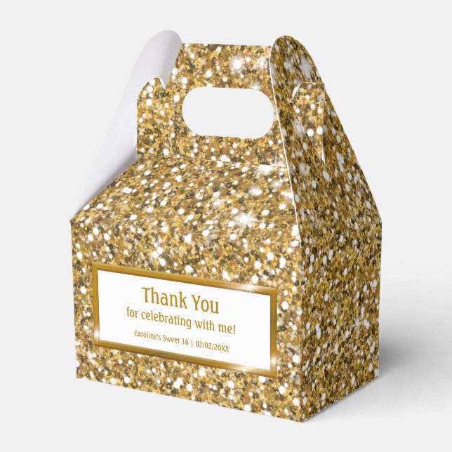 Faux Golden Yellow Glitter Texture & Custom Text Favor Boxes (Front Side)