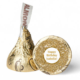 Faux Golden Yellow Glitter Texture &amp; Custom Text Hershey®'s Kisses®