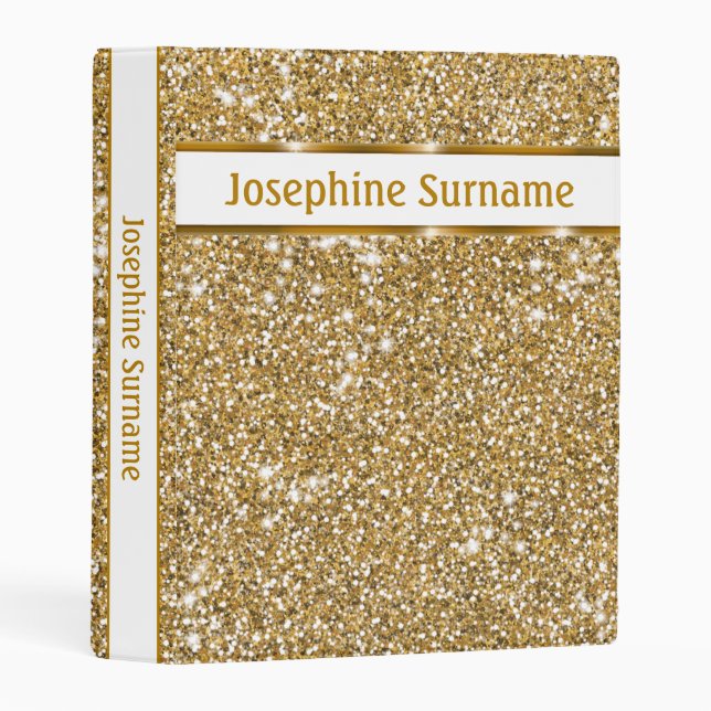 Faux Golden Yellow Glitter Texture & Custom Text Mini Binder (Front/Spine)
