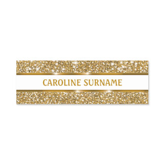 Faux Golden Yellow Glitter Texture &amp; Custom Text Name Tag