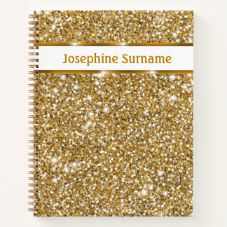 Faux Golden Yellow Glitter Texture &amp; Custom Text Notebook