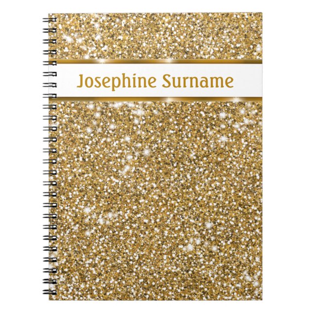 Faux Golden Yellow Glitter Texture & Custom Text Notebook (Front)