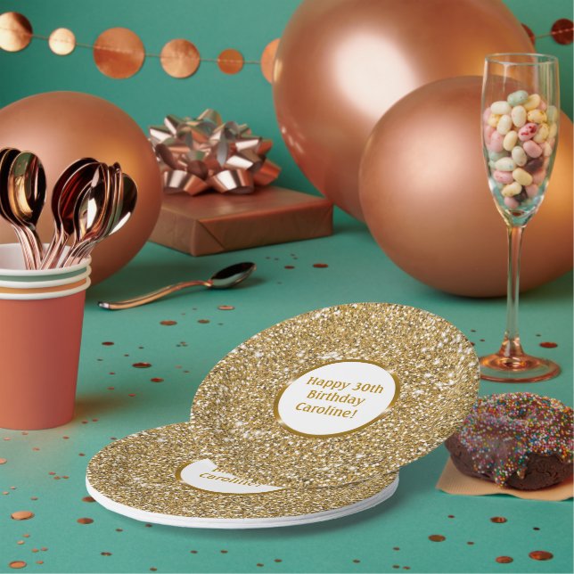 Faux Golden Yellow Glitter Texture & Custom Text Paper Plates (Multi)