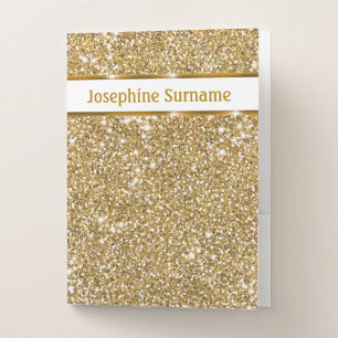 Faux Golden Yellow Glitter Texture & Custom Text Pocket Folder