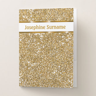 Faux Golden Yellow Glitter Texture &amp; Custom Text Pocket Folder