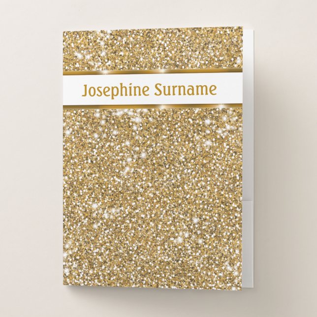 Faux Golden Yellow Glitter Texture & Custom Text Pocket Folder (Front)