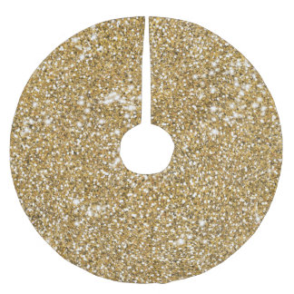 Faux Golden Yellow Glitter Texture Look Graphic Brushed Polyester Tree Skirt
