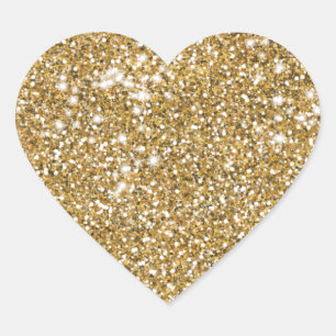 Faux Golden Yellow Glitter Texture Look Graphic Heart Sticker