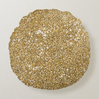 Faux Golden Yellow Glitter Texture Look Graphic Round Pillow