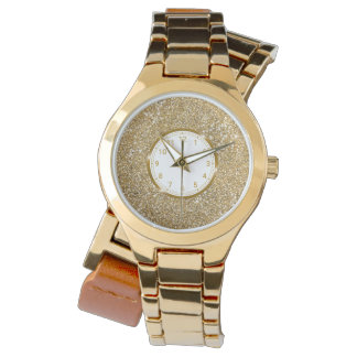 Faux Golden Yellow Glitter Texture Look Graphic Watch