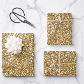 Faux Golden Yellow Glitter Texture Look Graphic Wrapping Paper Sheets