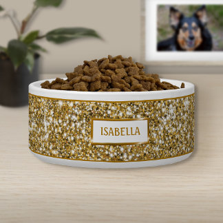 Faux Golden Yellow Glitter Texture Look & Name Bowl