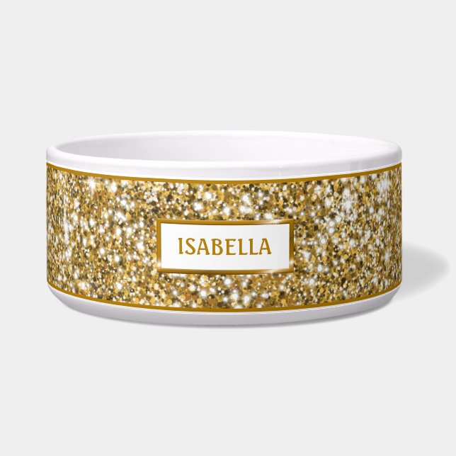 Faux Golden Yellow Glitter Texture Look & Name Bowl (Front)