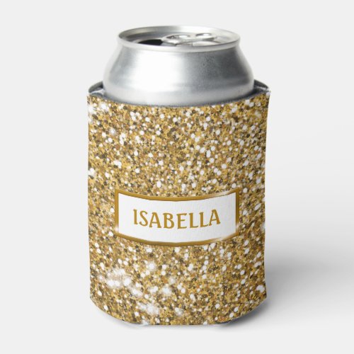 Faux Golden Yellow Glitter Texture Look  Name Can Cooler
