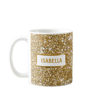 Faux Golden Yellow Glitter Texture Look &amp; Name Coffee Mug