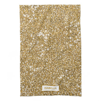 Faux Golden Yellow Glitter Texture Look &amp; Name Kitchen Towel