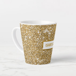 Faux Golden Yellow Glitter Texture Look &amp; Name Latte Mug