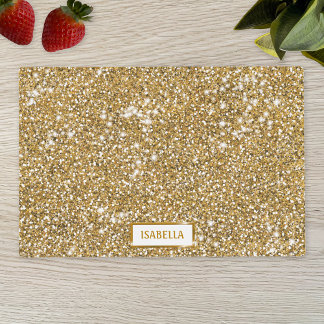 Faux Golden Yellow Glitter Texture Look &amp; Name Placemat