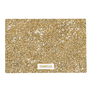 Faux Golden Yellow Glitter Texture Look &amp; Name Placemat