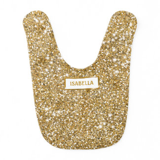 Faux Golden Yellow Glitter Texture Look With Name Baby Bib