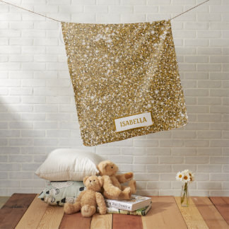 Faux Golden Yellow Glitter Texture Look With Name Baby Blanket