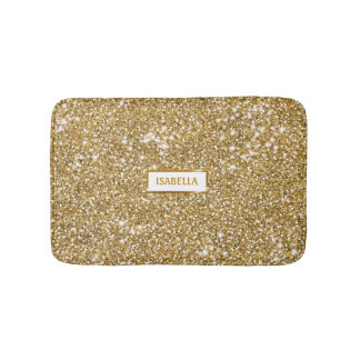 Faux Golden Yellow Glitter Texture Look With Name Bath Mat