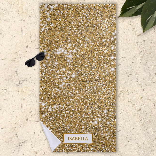 Faux Golden Yellow Glitter Texture Look With Name Beach Towel (Creator Uploaded)