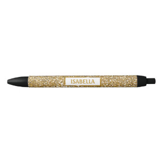 Faux Golden Yellow Glitter Texture Look With Name Black Ink Pen