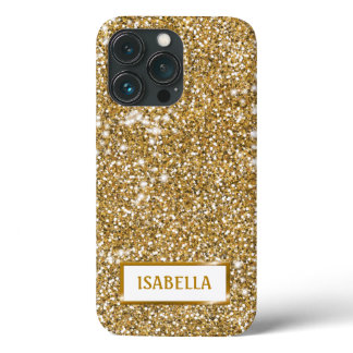Faux Golden Yellow Glitter Texture Look With Name iPhone 13 Pro Case