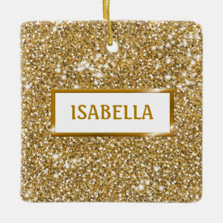 Faux Golden Yellow Glitter Texture Look With Name Ceramic Ornament