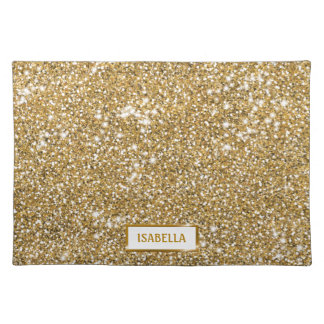 Faux Golden Yellow Glitter Texture Look With Name Cloth Placemat