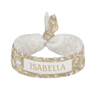 Faux Golden Yellow Glitter Texture Look With Name Elastic Hair Tie