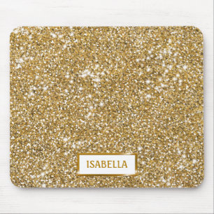 Faux Golden Yellow Glitter Texture Look With Name Mouse Pad