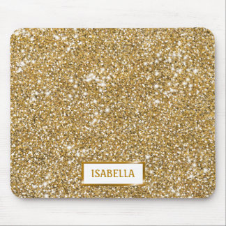 Faux Golden Yellow Glitter Texture Look With Name Mouse Pad